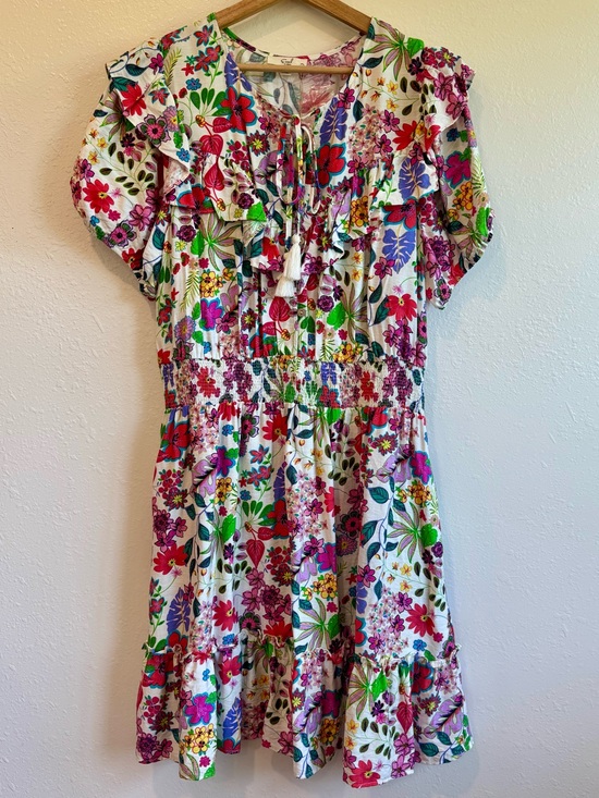 easel Dresses & Skirts - easel NWT Island Getaway Smocked Tiered Ruffle Mini Dress Floral Print | Size L